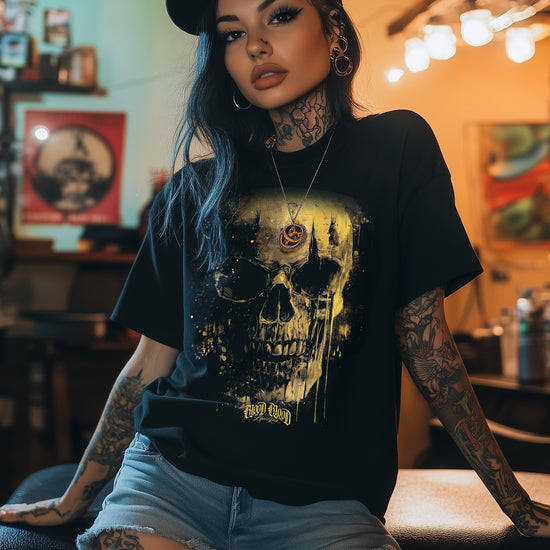 Yellow Skull T-Shirt Women black