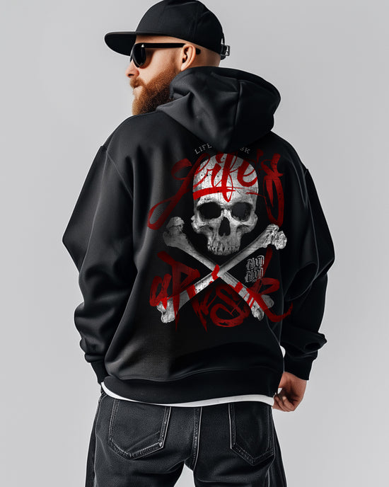 Pirate Skull Zip Hoodie Black