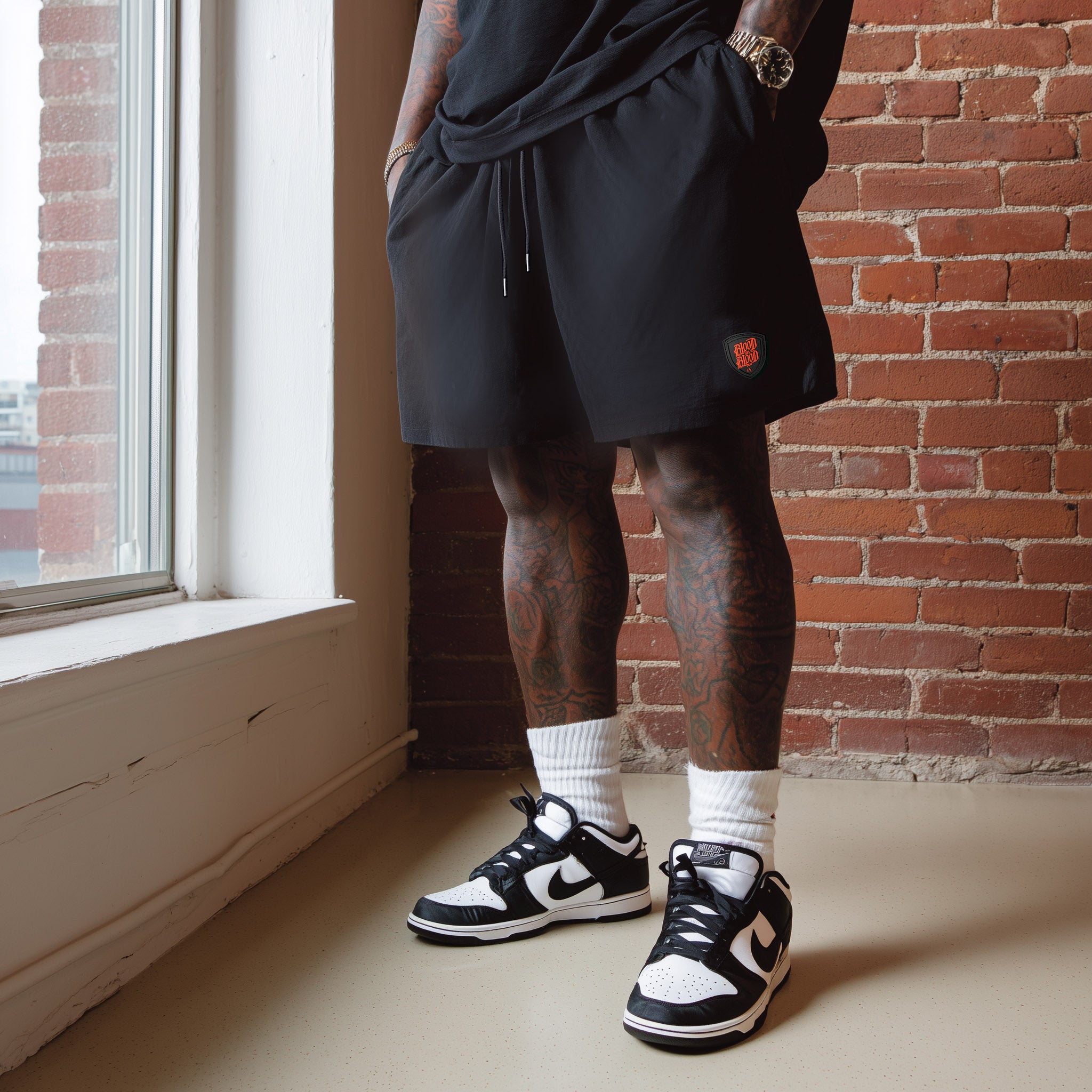 Black Cotton Shorts with Rubber Patch - Aneyone UG