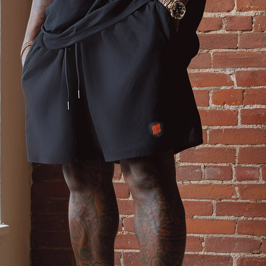 Black Cotton Shorts with Rubber Patch - Aneyone UG