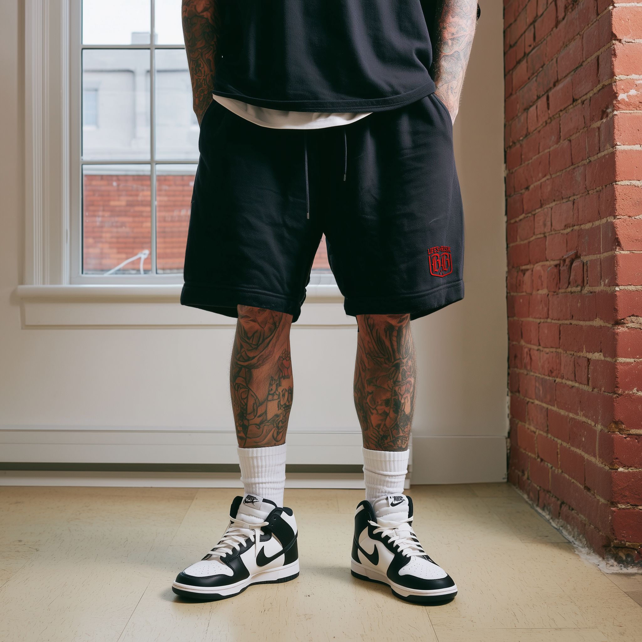 Black Cotton Shorts with Backprint - Aneyone UG
