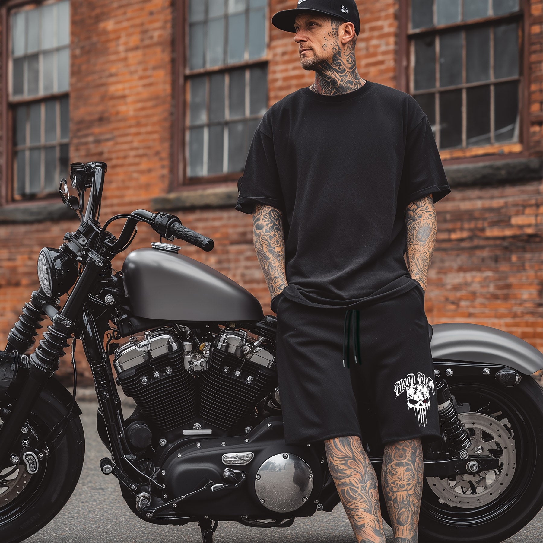 Black Cotton Shorts White Skull - Aneyone UG