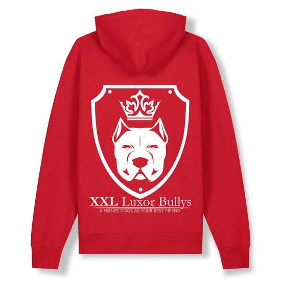 Luxor Red Zip Hoodie Logo in White - Aneyone UG