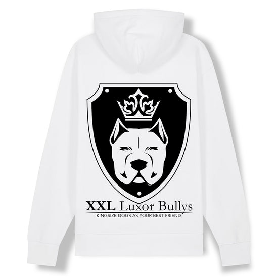 Luxor White Zip Hoodie Logo in Black - Aneyone UG