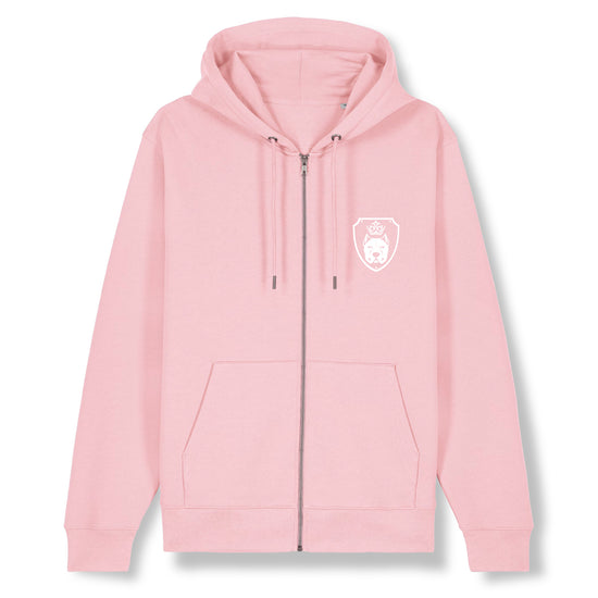 Luxor Pink Zip Hoodie Logo in White - Aneyone UG