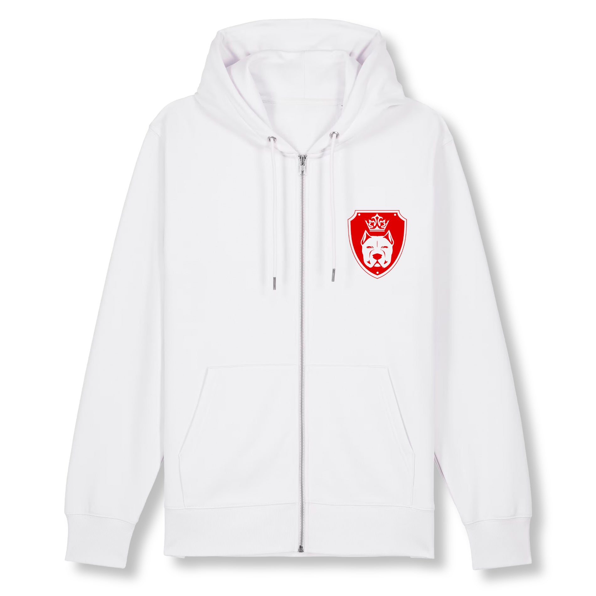 Luxor White Zip Hoodie Logo in Red - Aneyone UG