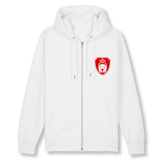 Luxor White Zip Hoodie Logo in Red - Aneyone UG