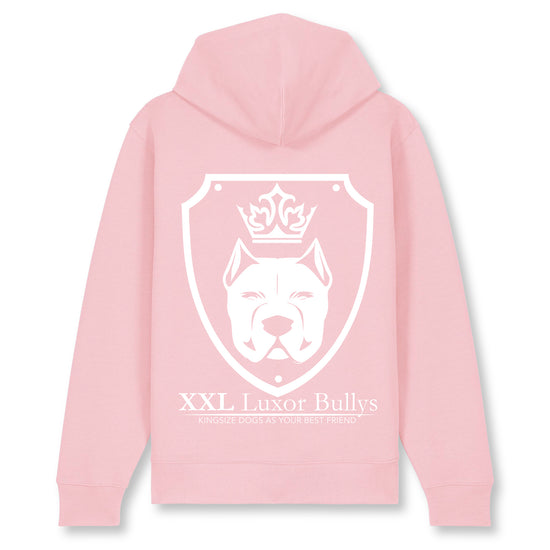 Luxor Pink Zip Hoodie Logo in White - Aneyone UG